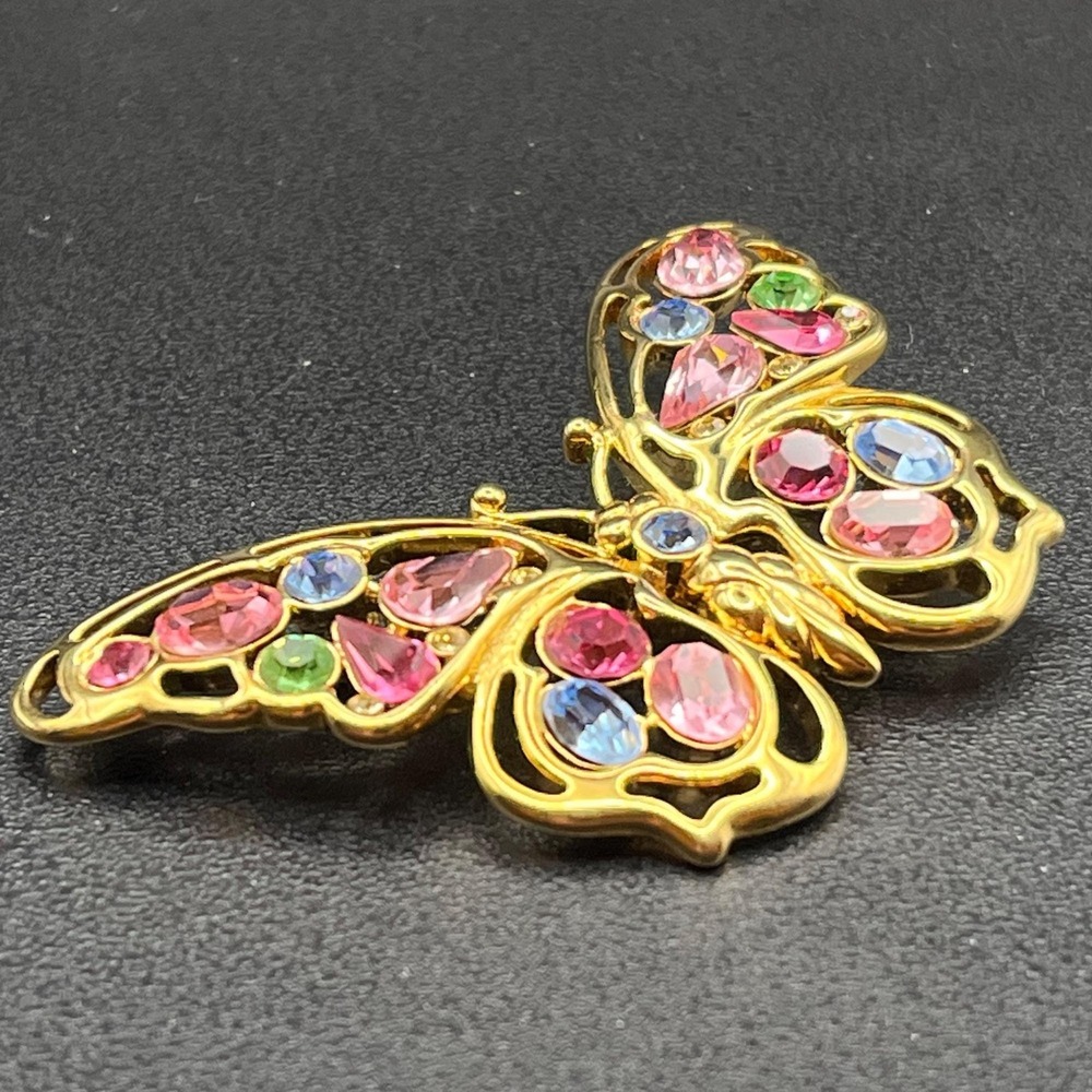 Nolan Miller Pastel Rhinestone Butterfly Brooch - Picture 7 of 14